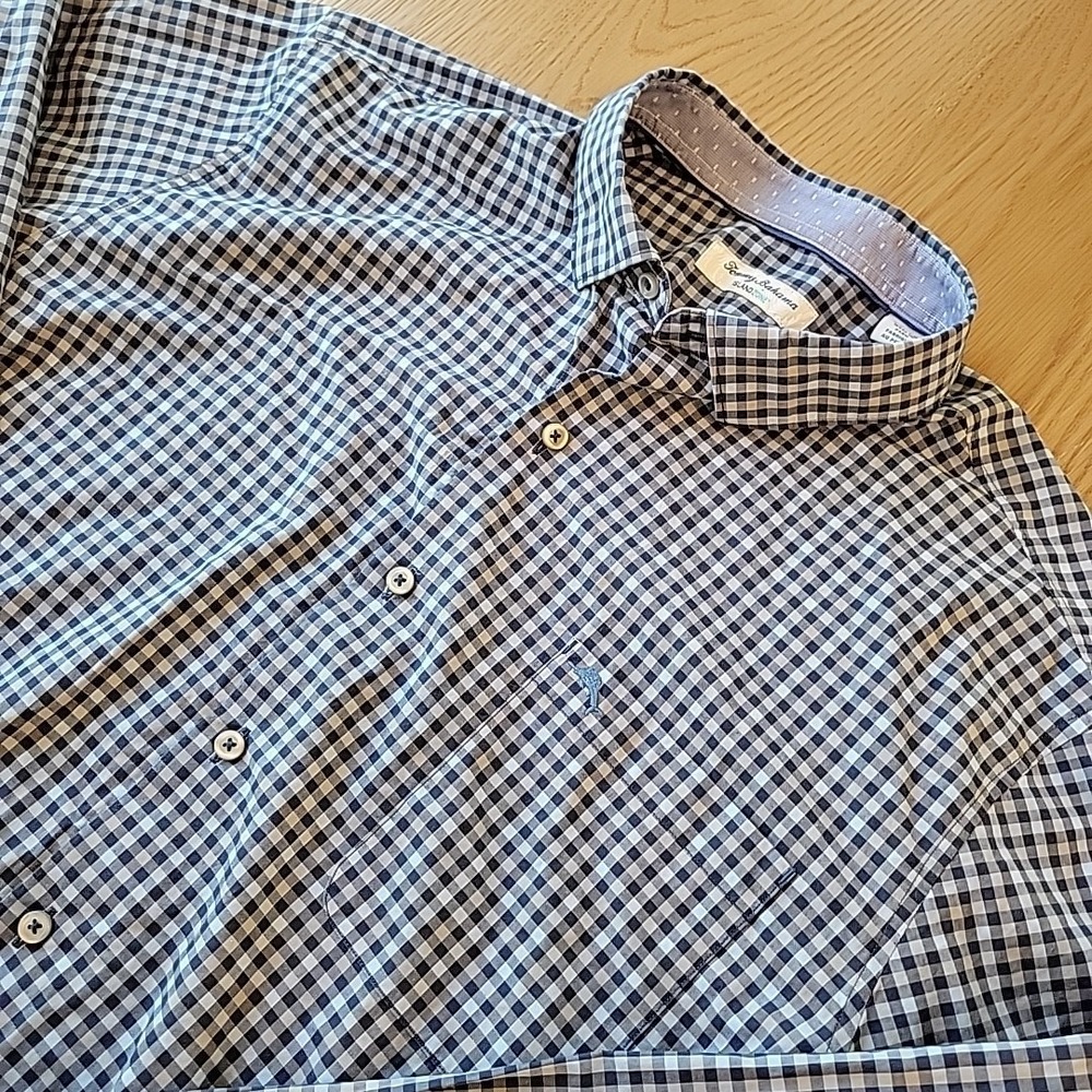 Tommy‎ Bahama Island Zone Shirt Size XL Blue Checks Long Sleeve Button Up Pocket